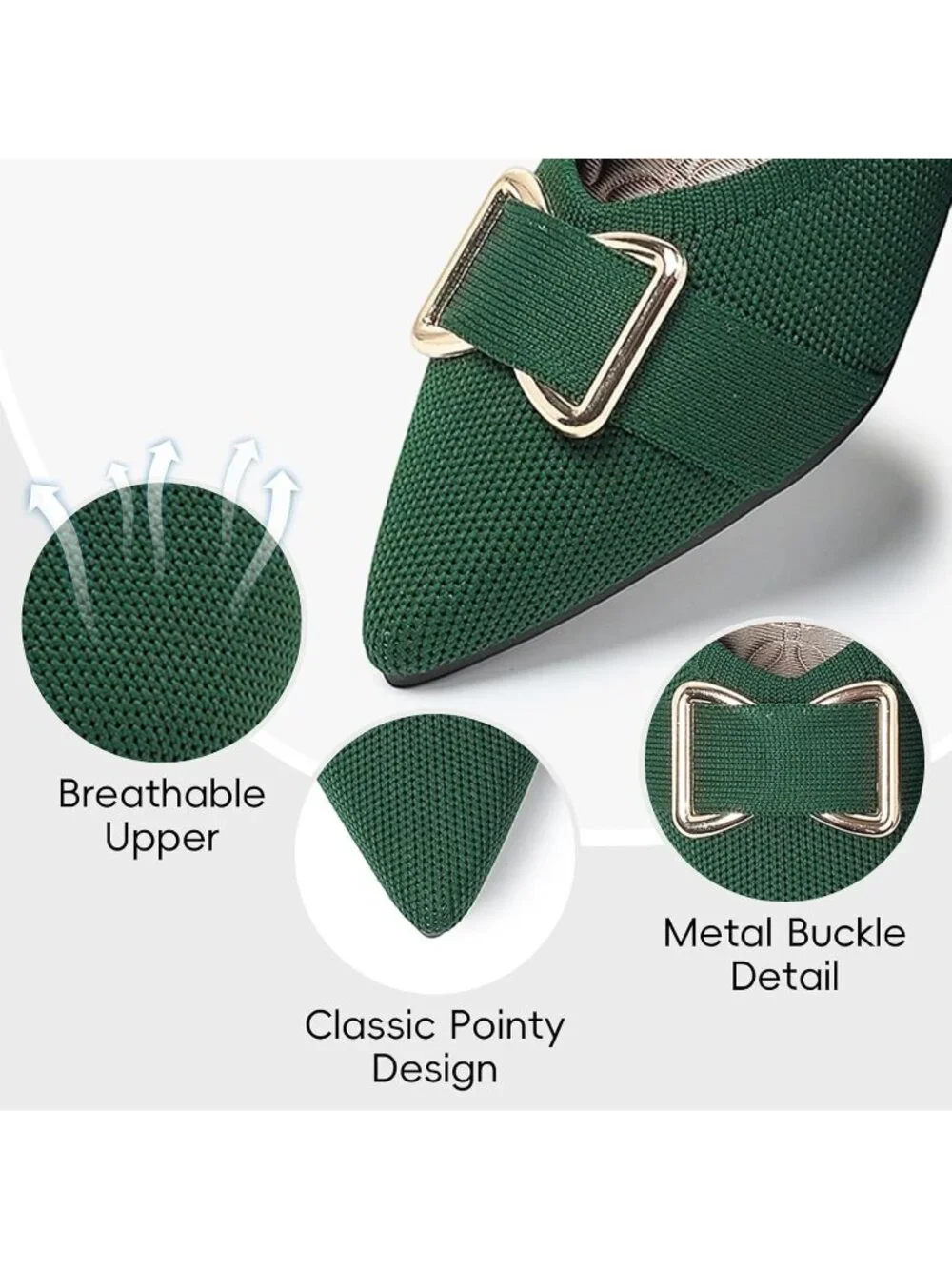 Women's Green Comfortable Knit Ballet Flats Shoes Pointed Toe Dress Shoes